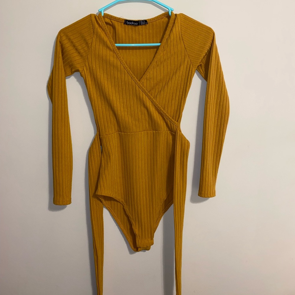 Petite Knitted Wrap Bodysuit in color Amber - Picture 3 of 8